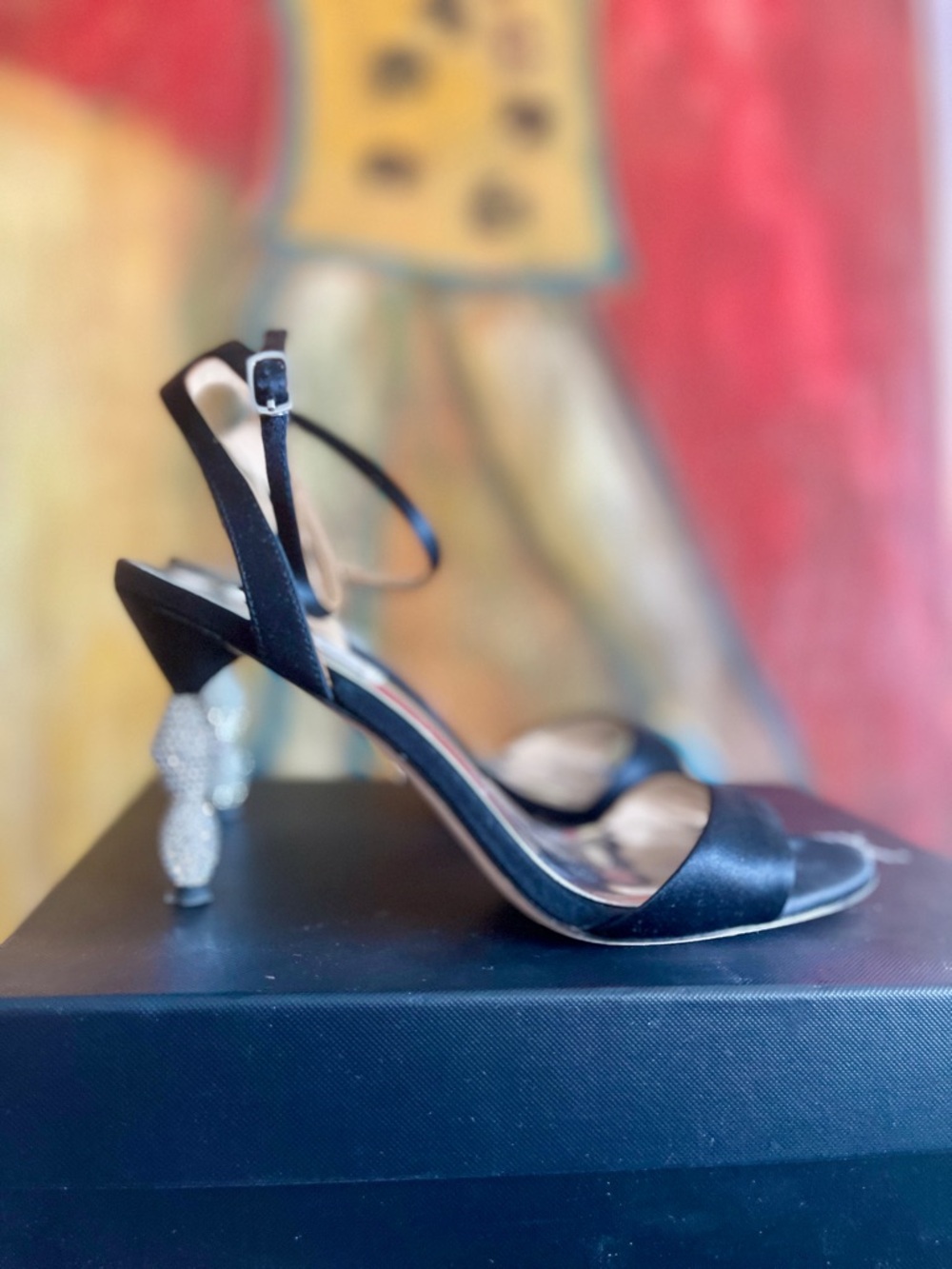 Badgely Mischka Black Satin EvaMarie Heels with Crystal-Embellished Heel